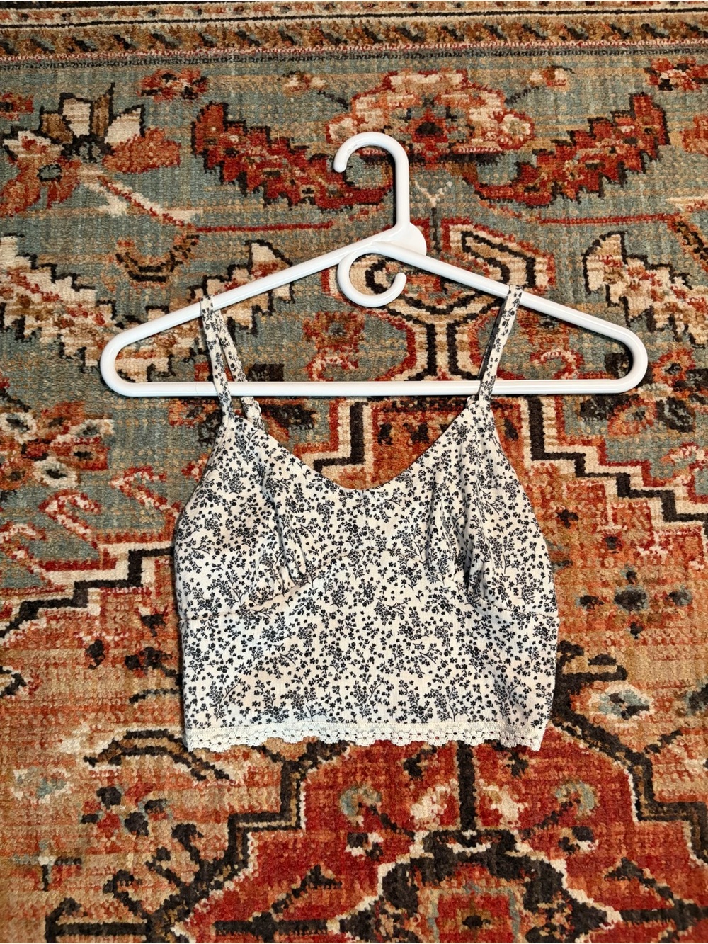 Floral Lace-Trim Cami Crop Top